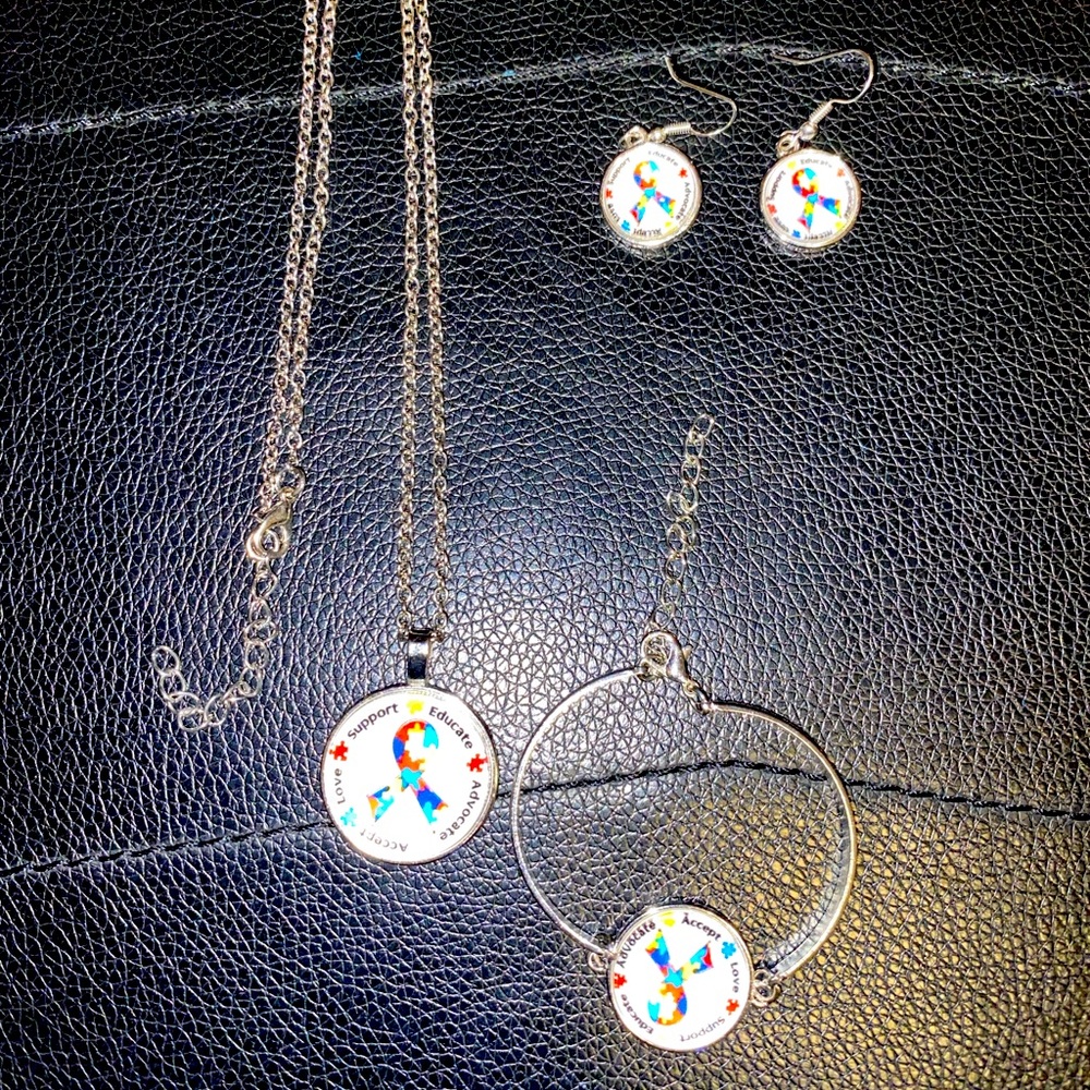 AUTISM JEWELRY SET (NECKLACE, EAR RINGS, AND BRACELET)